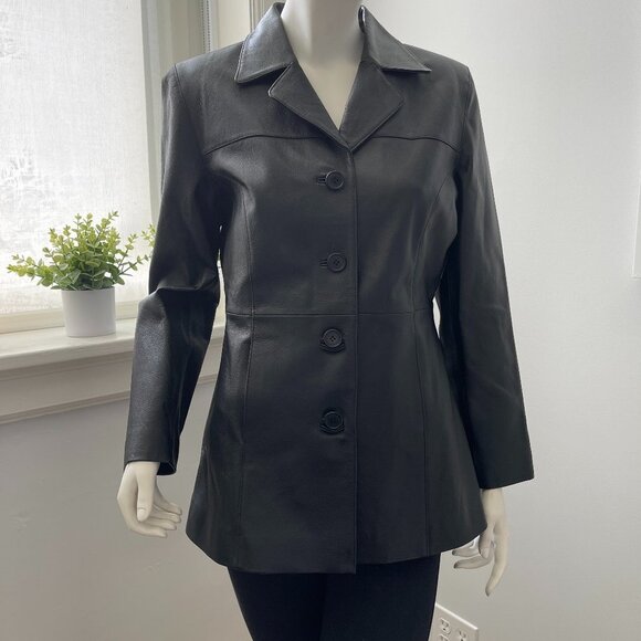 CLIO 100% Leather Blazer Jacket Size 6P (Small/Medium) - Picture 1 of 5
